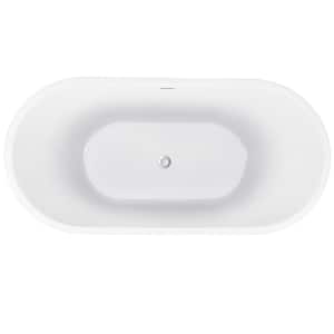 59 in. Acrylic Flatbottom Double Ended Bathtub Oval Contemporary Freestanding Soaking Bathtub in White