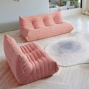 Set of 2 Seat and 3 Seat Comfy Lazy Floor Sofa Foam-Filled Thick Couch Bedroom Living Room Mohair Teddy Velvet Bean Bag