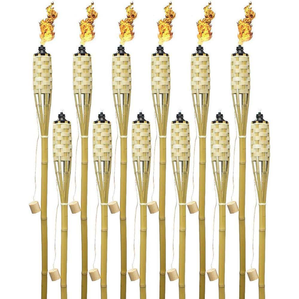 Bamboo Torches Includes Metal Oil Canisters with Covers to