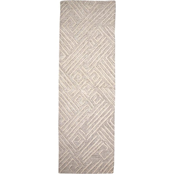 Weave & Wander Fadden Natural Tan/Ivory 3 ft. X 8 ft. Geometric Wool Runner Rug