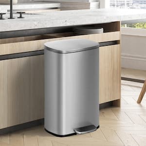 Turner 13 Gal. Silver Stainless Steel Household Trash Can With Step Lift Lid