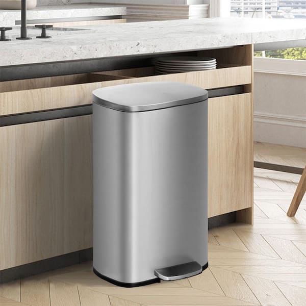 Turner 13 Gal. Silver Stainless Steel Household Trash Can With Step Lift Lid
