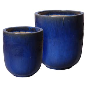 19.5 in. x 23 in., 24 in. x 27 in. H Ceramic RND Pots S/2, Blue