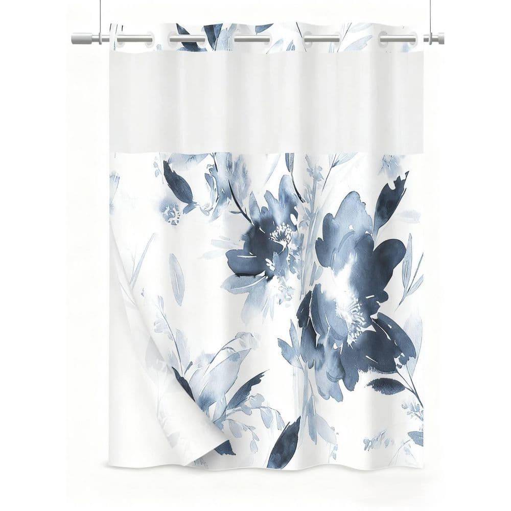 71 in. W x 74 in. L No Hook Polyester Shower Curtain with Snap in Liner, Plants Navy Blue Flowers Modern Cloth Shower price history on PriceWatchPro