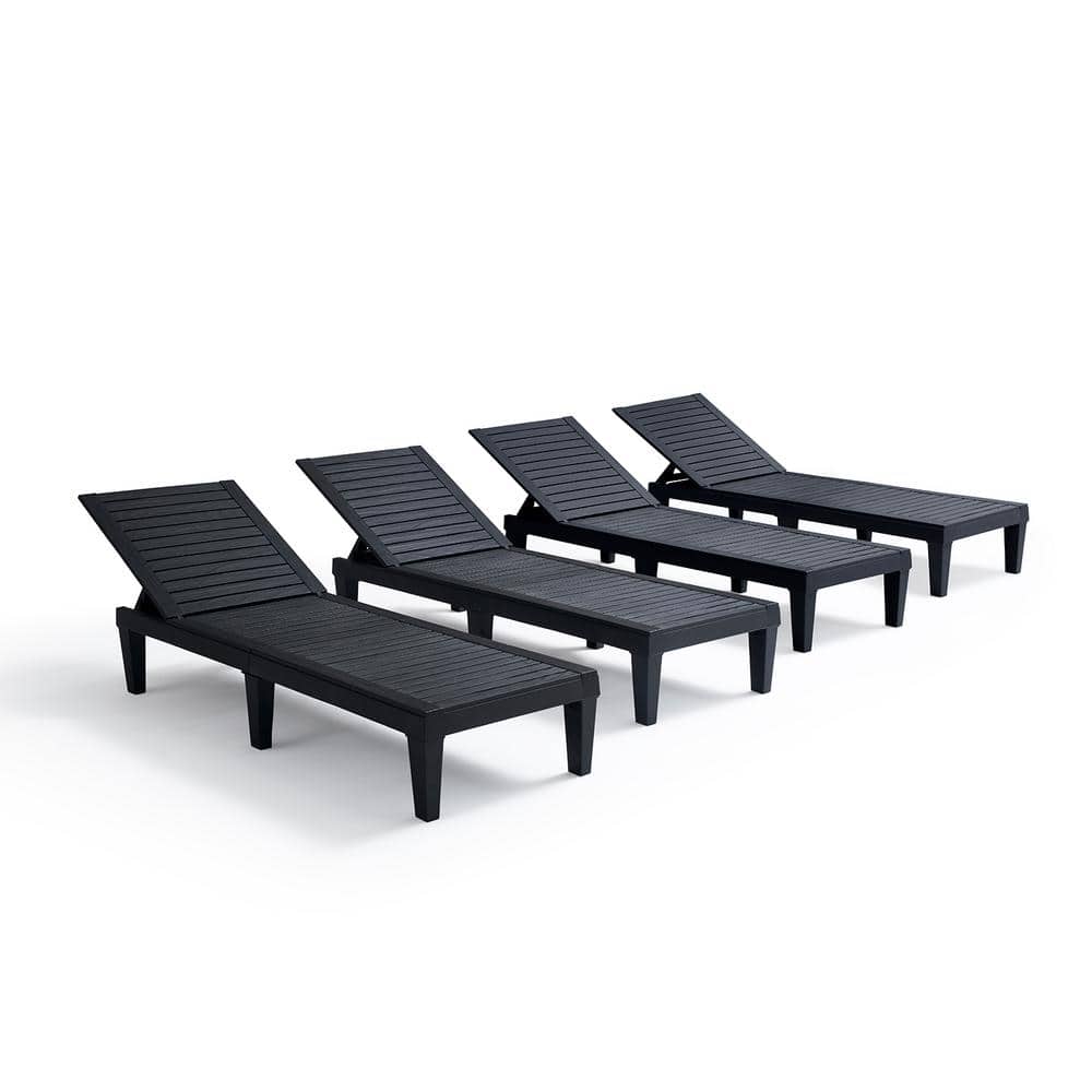 Black Adjustable Polypropylene Outdoor Chaise Lounge Set of 4