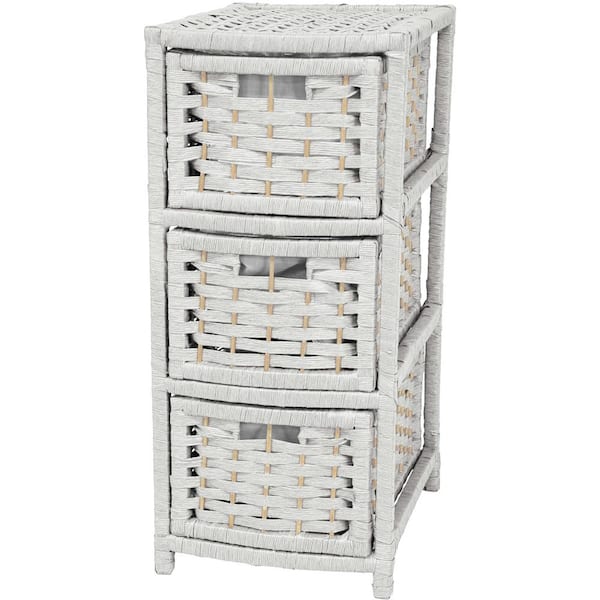 3-Drawer White Natural Fiber Occasional Trunk