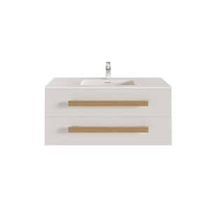 Element 44 in. Single Sink Floating White Bath Vanity with White Solid Surface Top (Assembled)