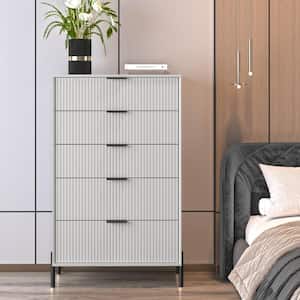 Modern Accent Off-White 5-Drawers 30 in. Wide Chest of Drawers with Stylish Black Metal Handle