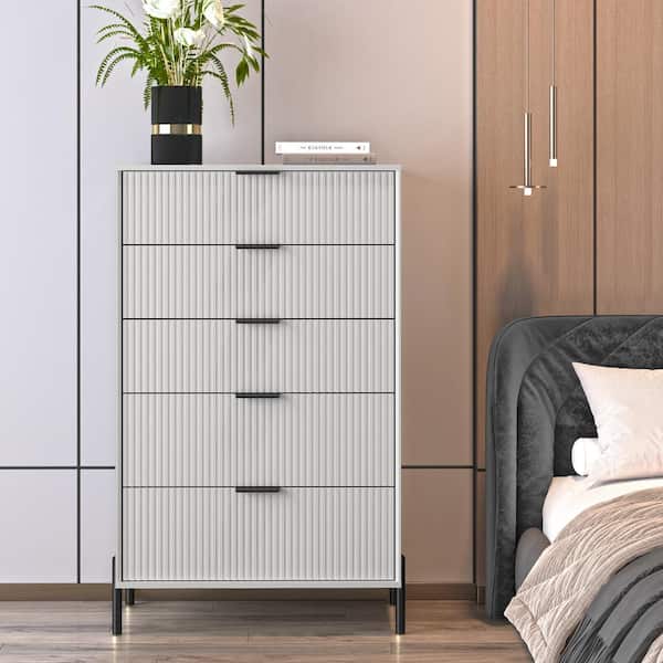 FESTIVO Modern Accent Off-White 5-Drawers 30 in. Wide Chest of Drawers with Stylish Black Metal Handle