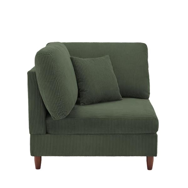 Uixe Modern Green Corduroy Fabric Left Arm Facing Sectional Corner Armchair with Wood Legs Set of 1