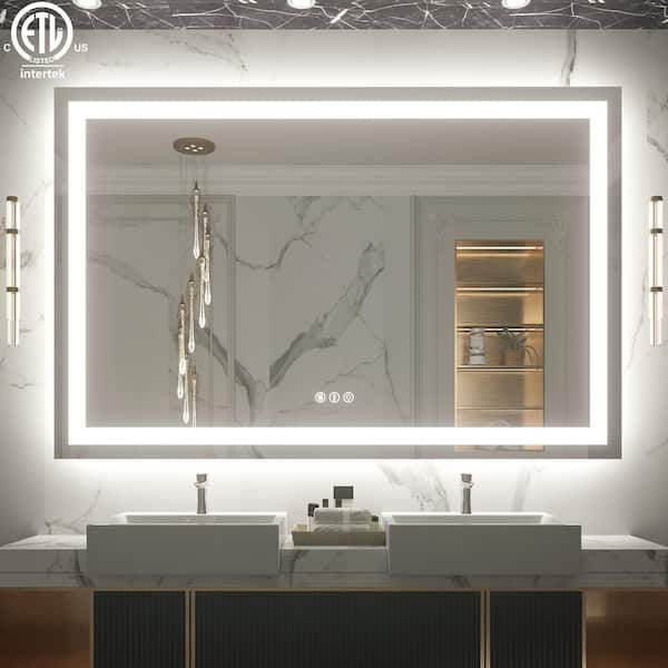 Klajowp 55 in. W x 36 in. H Rectangular Tempered Glass Frameless Anti-Fog Dimmable Wall Mounted Bathroom Vanity Mirror