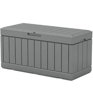 90 gal. Heavy-Duty Outdoor Storage Deck Box in Gray, Wood Look Outdoor Storage Box