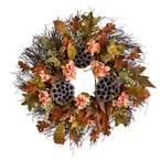 22 in. Orange Autumn Hydrangea, Dried Lotus Pod Artificial Fall Wreath