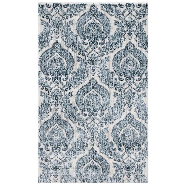 SAFAVIEH Isabella Navy/Ivory Doormat 3 ft. x 5 ft. Floral Geometric Medallion Area Rug