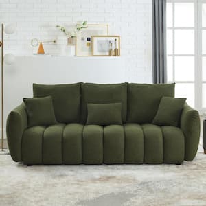 82 in. Wide Square Arm Teddy Creative Velvet Rectangle Modern Upholstered Sofa in Green