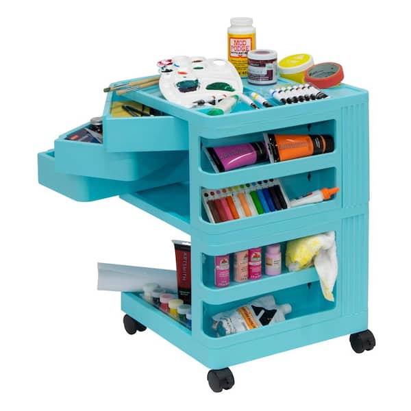 Studio Designs Kubx Pro 18 in. W x 18 in. D x 26 in. H Plastic Mobile Storage Cart in Turquoise
