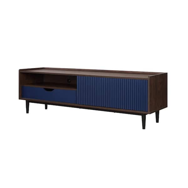 Manhattan Comfort Duane 59.25 Modern Ribbed TV Stand in Dark Brown and Navy Blue Manhattan Comfort Duane 59.25 Modern Ribbed TV Stand in Dark Brown and Navy Blue