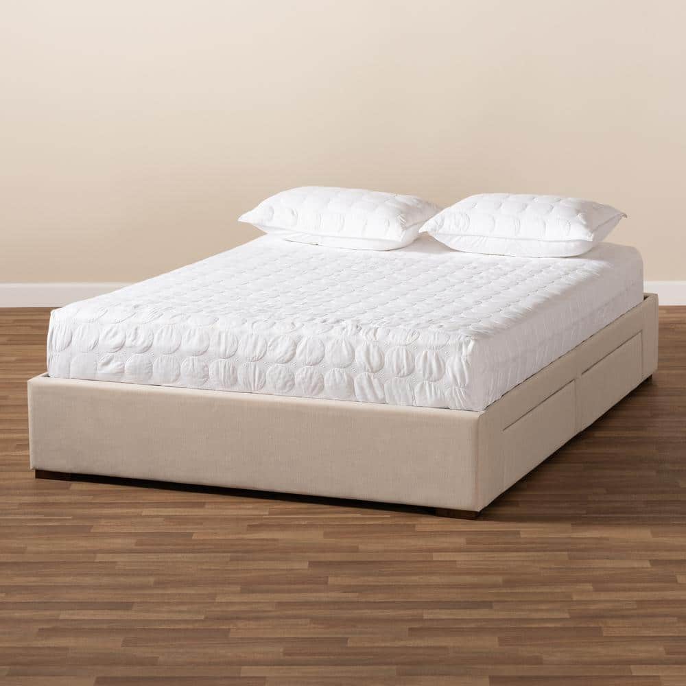 Contemporary King-Sized Walnut Wood Upholstered Bed Frame with Storage