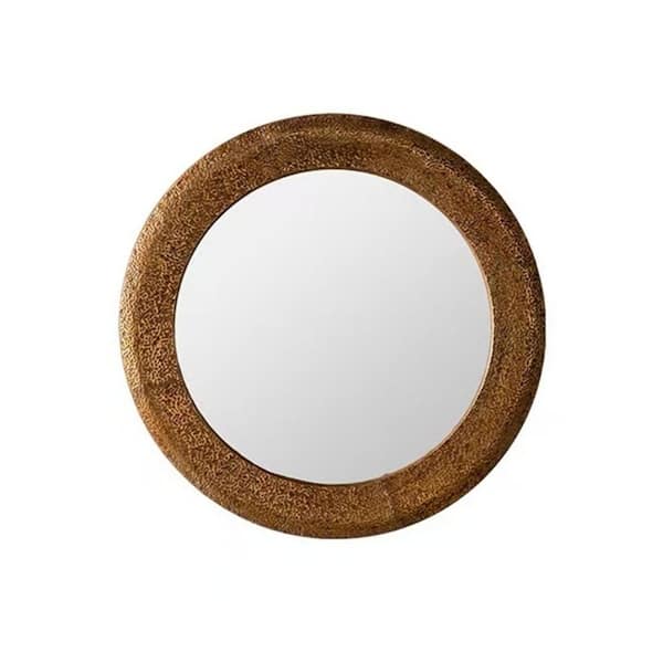 Linda Gold 31.3 in W x 31.3 in. H Rustic Accent Round Iron Framed Mirror
