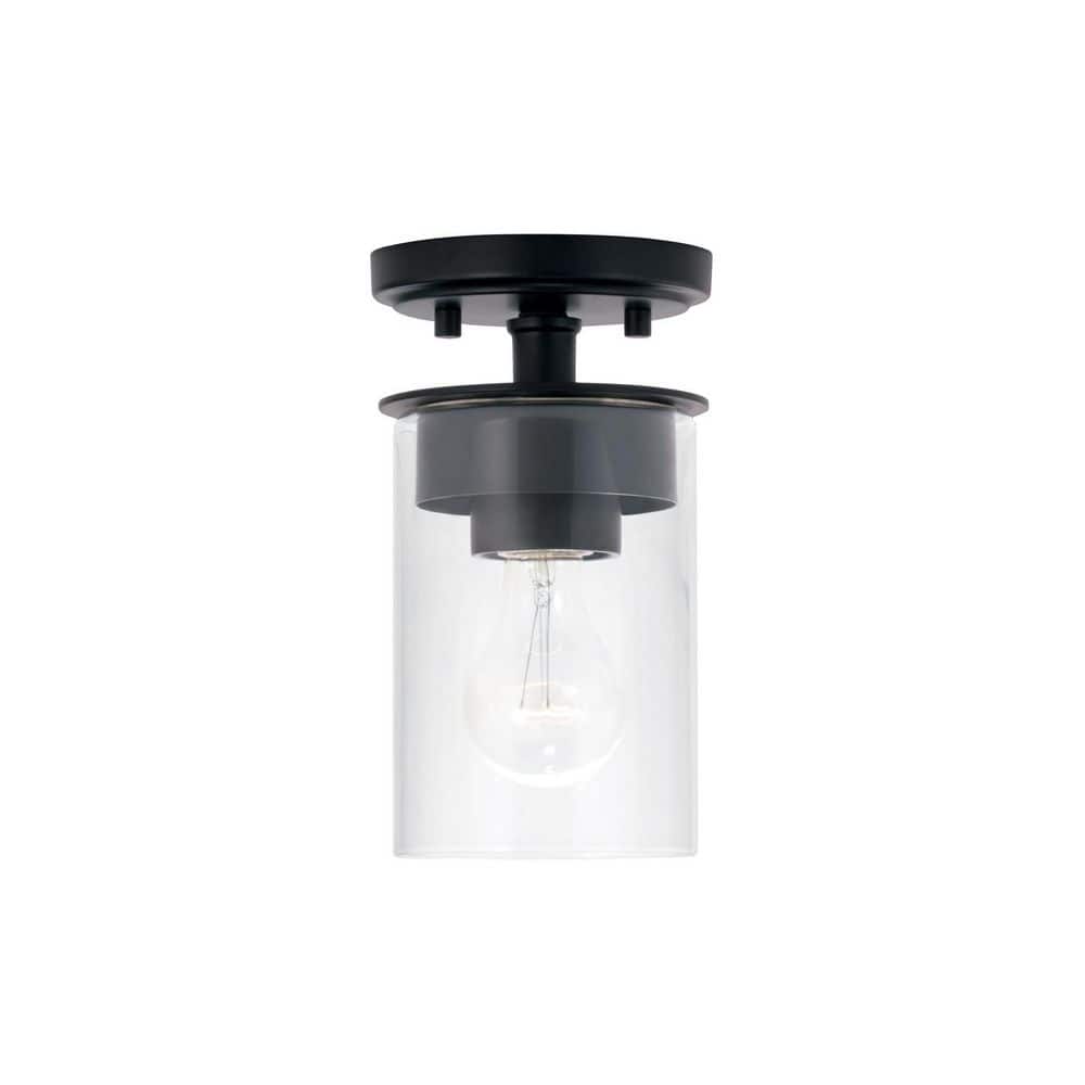 Mason 5 in. W x 8 in. H 1-Light Mini Semi-Flush or Pendant in Matte Black with Clear Glass price history on PriceWatchPro