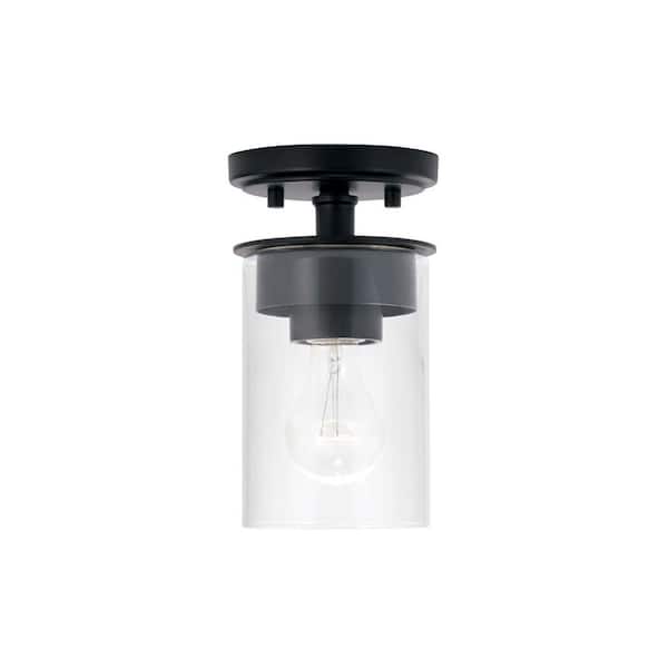 Mason 5 in. W x 8 in. H 1-Light Mini Semi-Flush or Pendant in Matte Black with Clear Glass