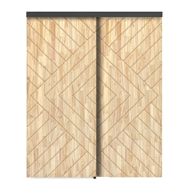 CALHOME 72 in. x 96 in. Hollow Core Natural Pine Wood Unfinished Interior Double Sliding Closet Doors