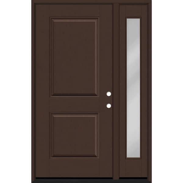 Steves & Sons Regency 53 in. x 80 in. 2P Squaretop LHIS Chestnut Stain Mahogany Fiberglass Prehung Front Door w/Clear 14 in. SL 6-9/16