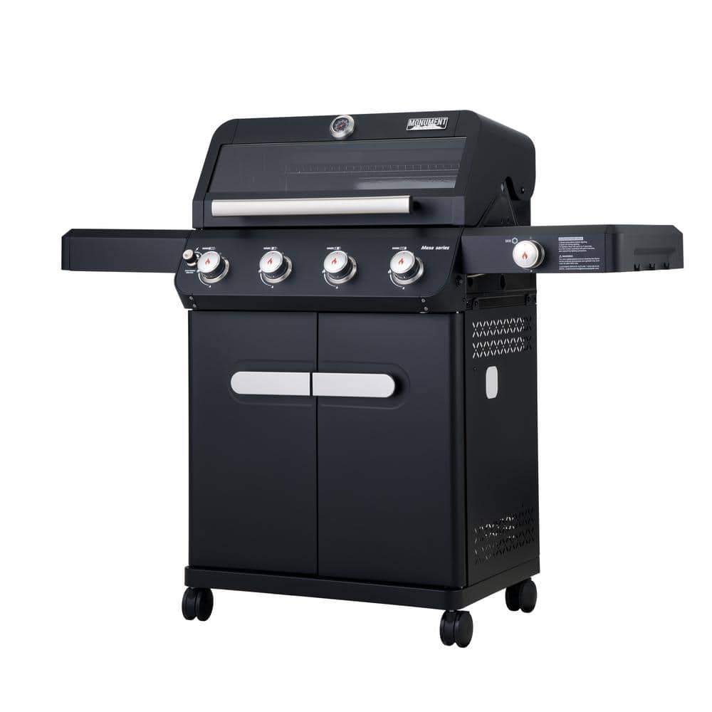 Mesa Black Stainless Steel 4-Burner Propane Gas Grill with Side Burner