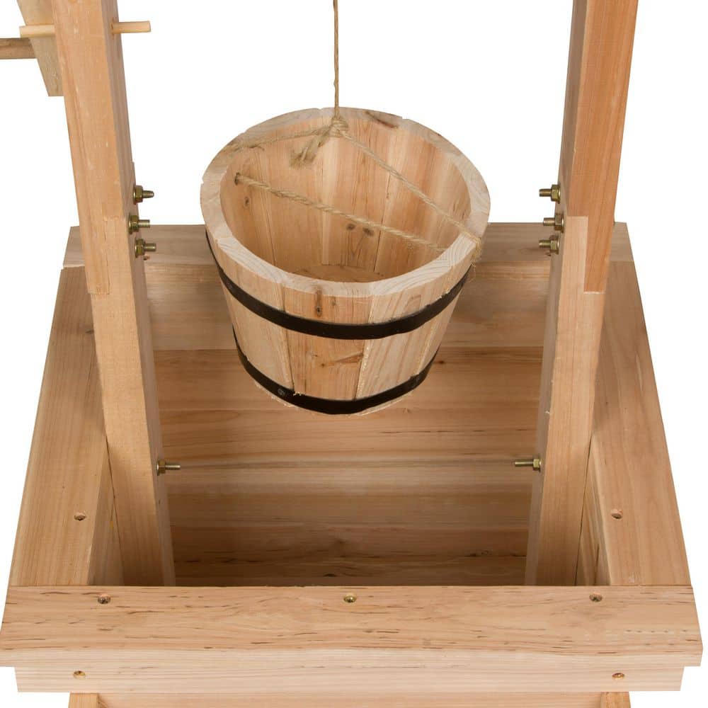 Natural Cedar Wood Outdoor Wishing Well Planter with Hanging Bucket