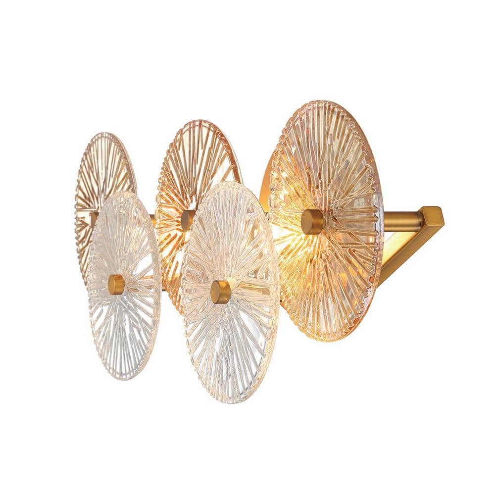 Brass and Amber Glass 2-Light Dimmable Vanity Fixture