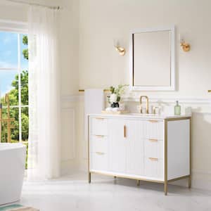 Hanah 48 in. W x 22 in. D x 35 in. H Single Sink Freestanding Bath Vanity in White with Carrara White Quartz Top
