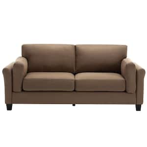 Mid Century Luxury Couch 78.5 in. W Roll Arm Brown Linen-Like Sofa with Thick Cushion for Living Room, Office