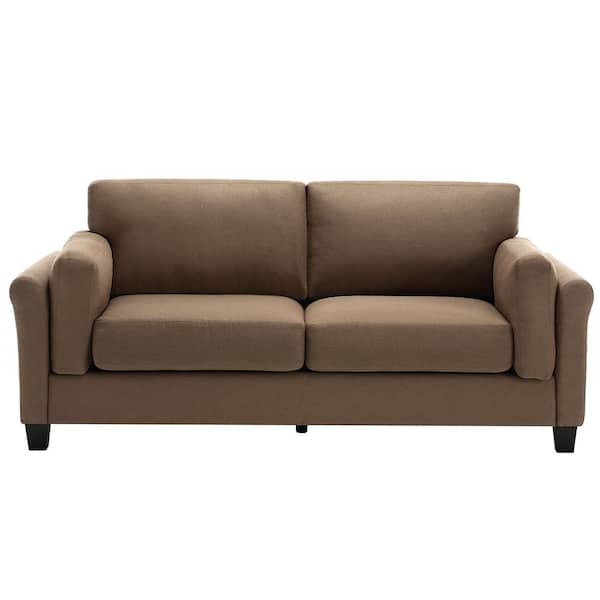 Morden Fort Mid Century Luxury Couch 78.5 in. W Roll Arm Brown Linen-Like Sofa with Thick Cushion for Living Room, Office