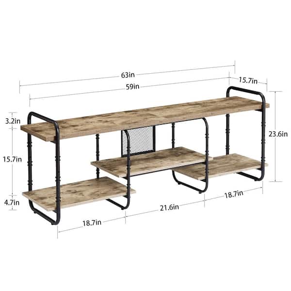 Industrial Television Stand for 65 in. TV Entertainment Center/Media Console Table with Open Storage Shelves, Gray
