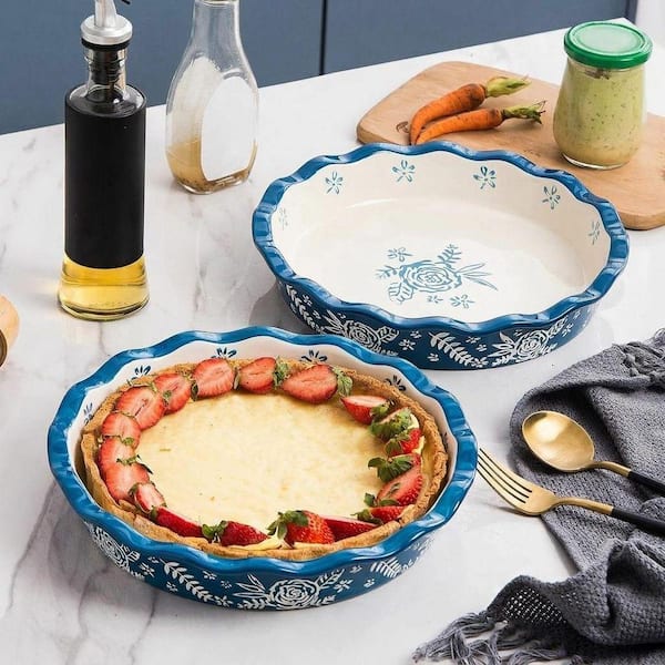 JFVKAF Ceramic Deep Dish Pie Pan Non-Stick Round Baking Plate Healthy Porcelain Pie Dish Oven Safe Pie Bakeware