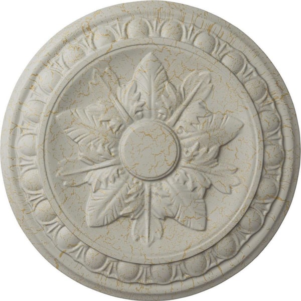 Ekena Millwork 1-1/8 in. x 17-3/4 in. x 17-3/4 in. Polyurethane Exeter Ceiling Medallion, Hand-Painted Pot of Cream Crackle