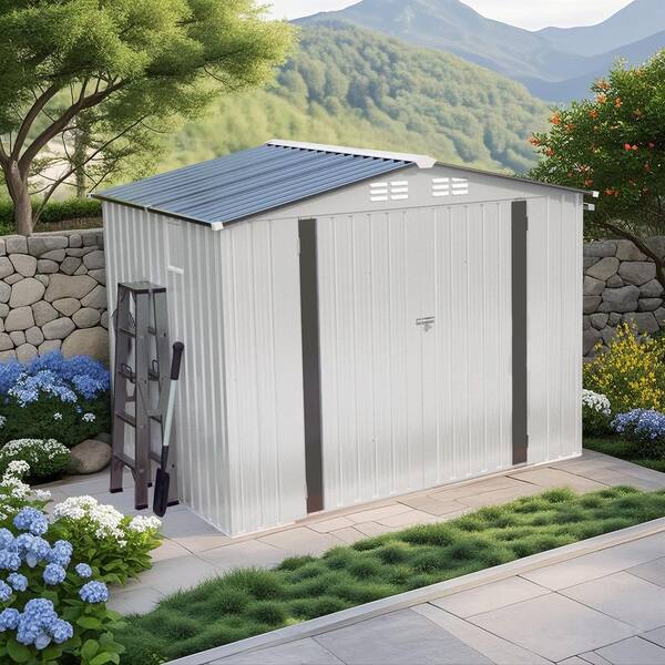 8 ft.W x 6 ft.D Outdoor Metal Storage Shed, Lockable Door Tool
