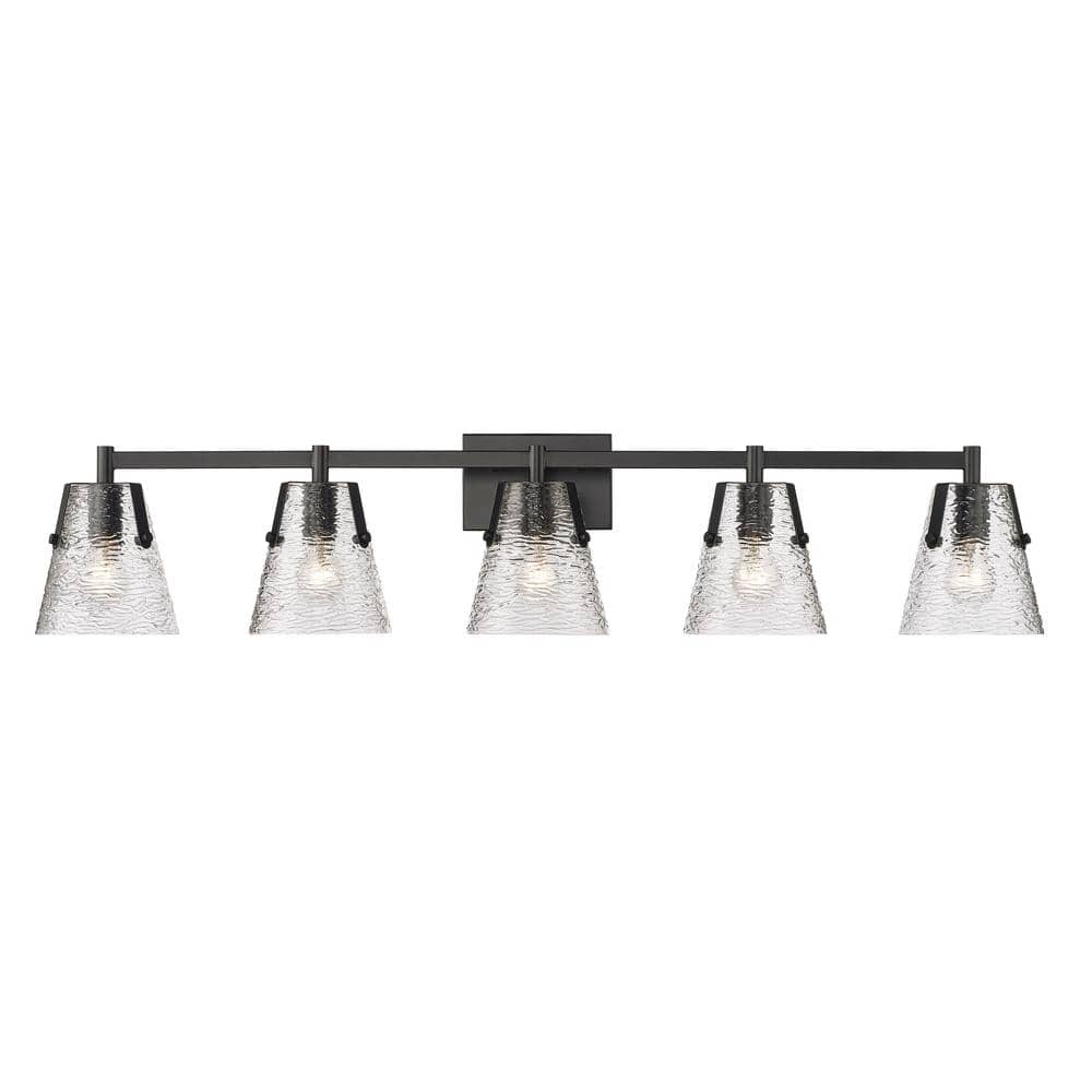 Analia 45.75 in. 5 Light Matte Black Vanity Light with Clear Ribbed Glass S
