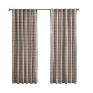 Salford Brown 50 in. W x 84 in. L Plaid Rod Pocket and Back Tab Curtain with Fleece Lining