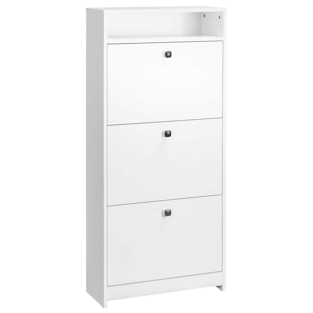 White Slim Wooden Shoe Cabinet with 3 Fold-Out Drawers