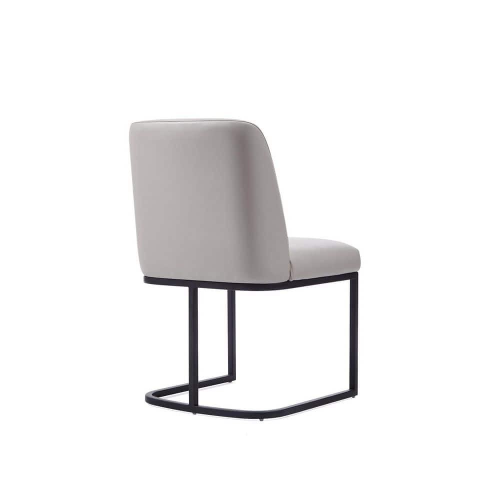 Light Grey Faux Leather Upholstered Side Chair Set with Metal Base
