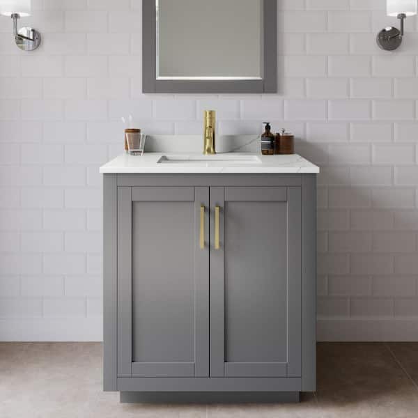 Wyndham Collection Miranda 30 in. W x 22 in. D x 33.75 in. H Single Bath Vanity in Dark Gray with Giotto Quartz Top