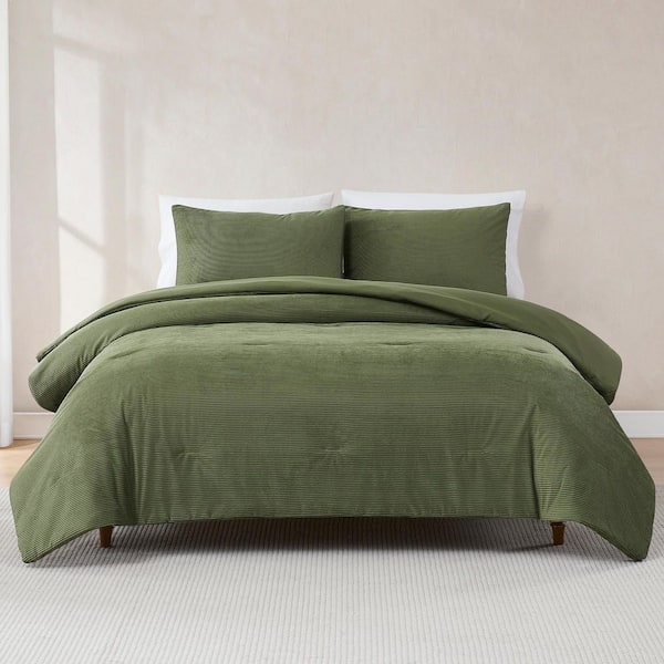 Arden Ribbed Corduroy 3-Piece Olive Velvet King/Cal King Comforter Set