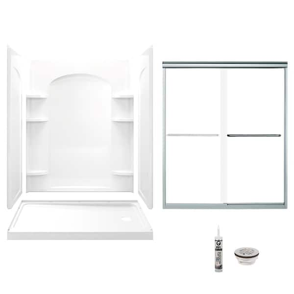 STERLING Ensemble 32 in. x 60 in. x 74.75 in. Right-Hand Drain and Backers Alcove Shower Kit in White and Chrome