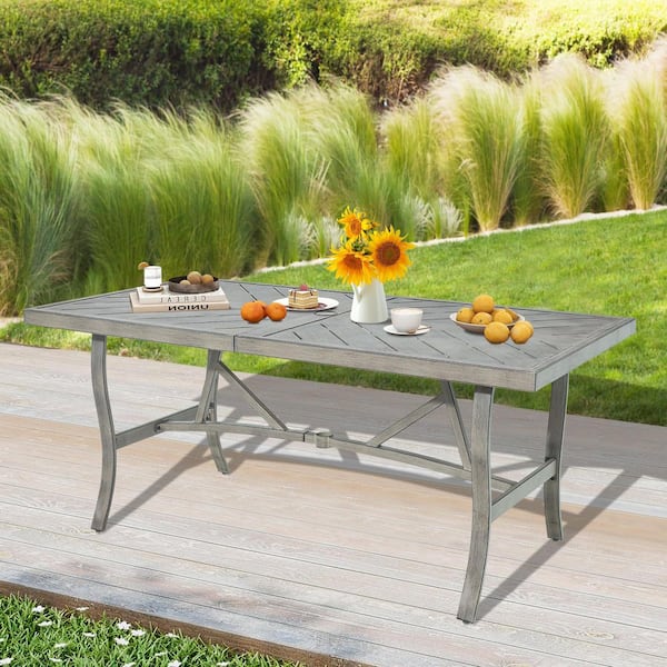 Ellis 70 in. x 33.5 in. Rectangular Aluminum Outdoor Dining Table with Umbrella Hole