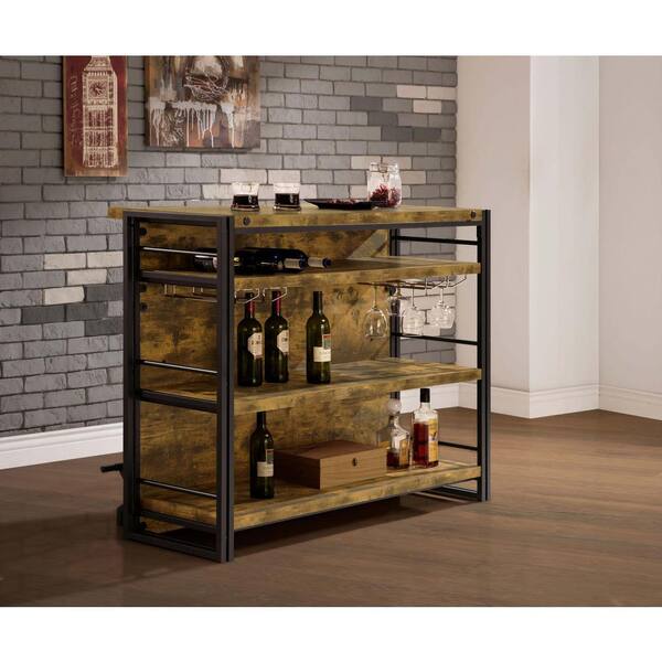 Coaster Renaldi Antique Nutmeg Bar Unit with Stemware Rack 130071 The Home Depot