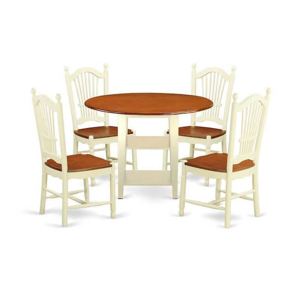 East West Furniture 5-Piece Buttermilk and Cherry Solid Wood Top - Round Dining Room Set - Seats-4