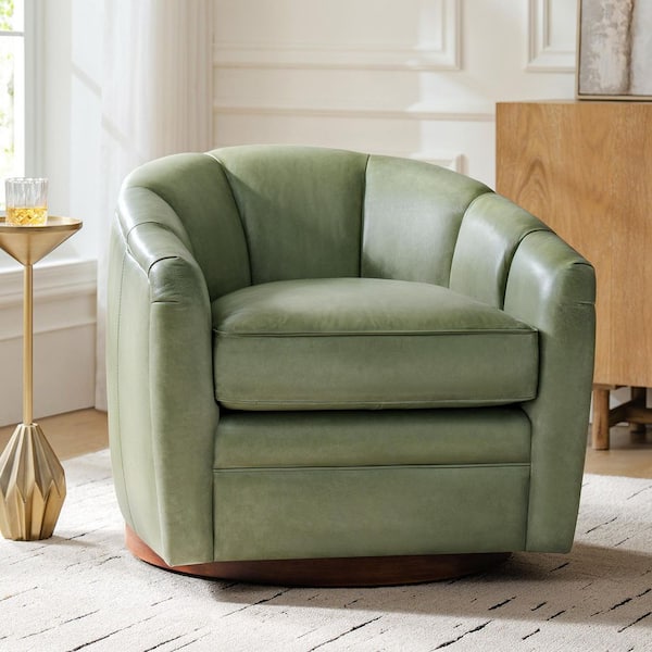 Piana Light Green Genuine Leather Accent Chair with Swivel