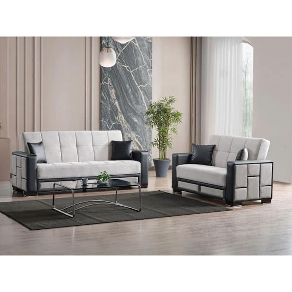 Loft Collection Convertible 62.59 in. Silver Chenille 2-Seat Loveseat with Storage