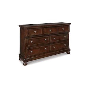 18 in. Brown 7-Drawer Wooden Dresser Without Mirror and Bun Feet